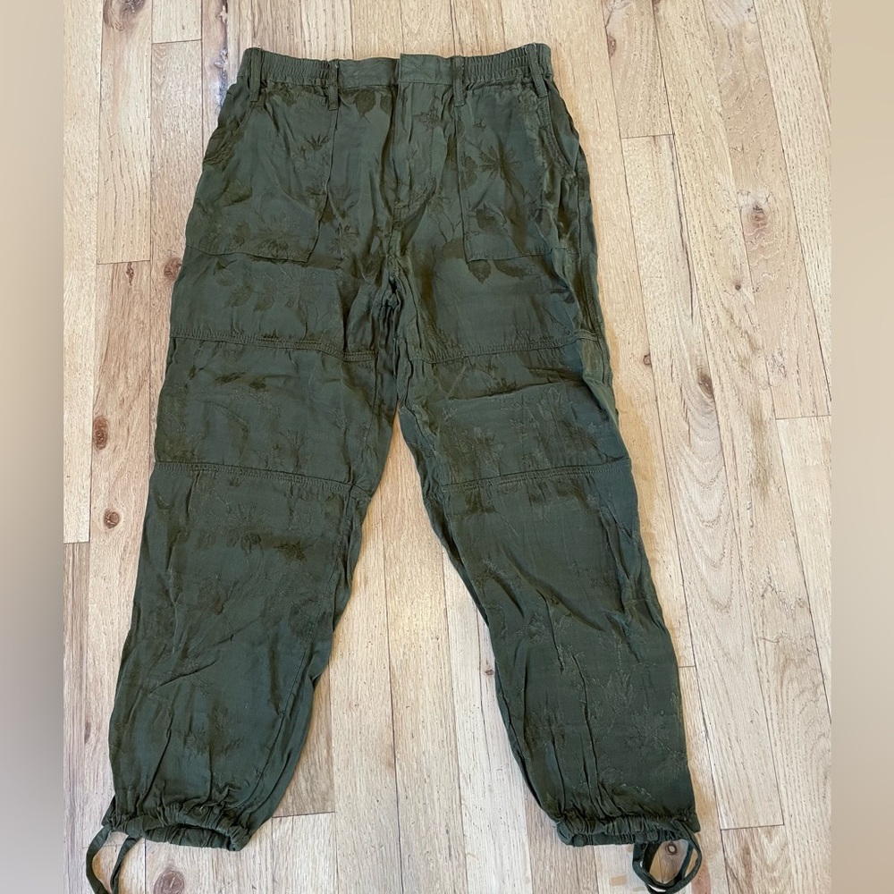 Olive green ankle tie pants from Anthropologie